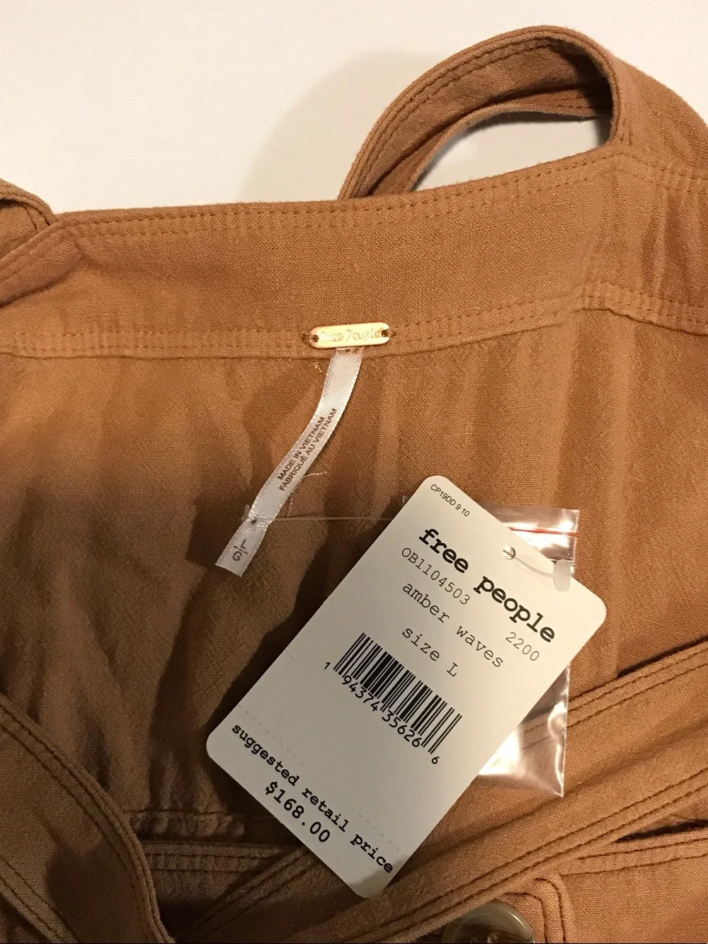 NWT Free People Caramel Button-Front Maxi Jumper Dress w Pockets -Lg